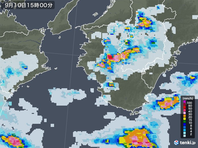 和歌山県の雨雲レーダー(2022年09月10日)