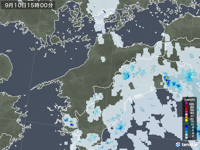 愛媛県の雨雲レーダー(2022年09月10日)
