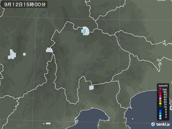 山梨県の雨雲レーダー(2022年09月12日)