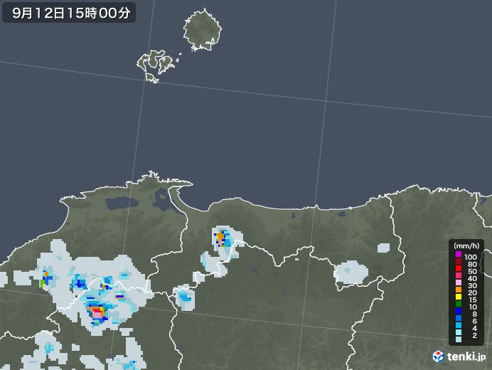 鳥取県の雨雲レーダー(2022年09月12日)