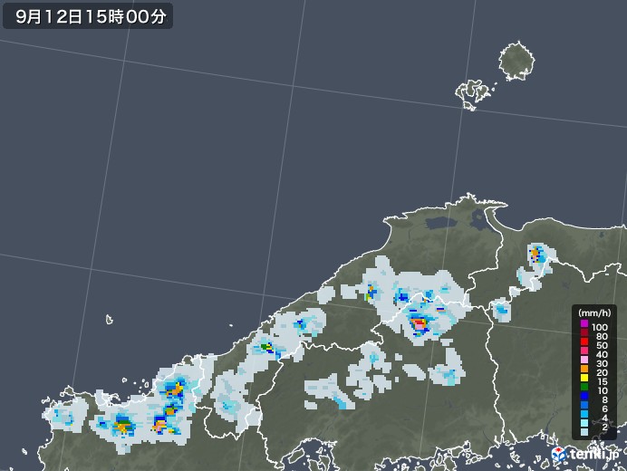 島根県の雨雲レーダー(2022年09月12日)