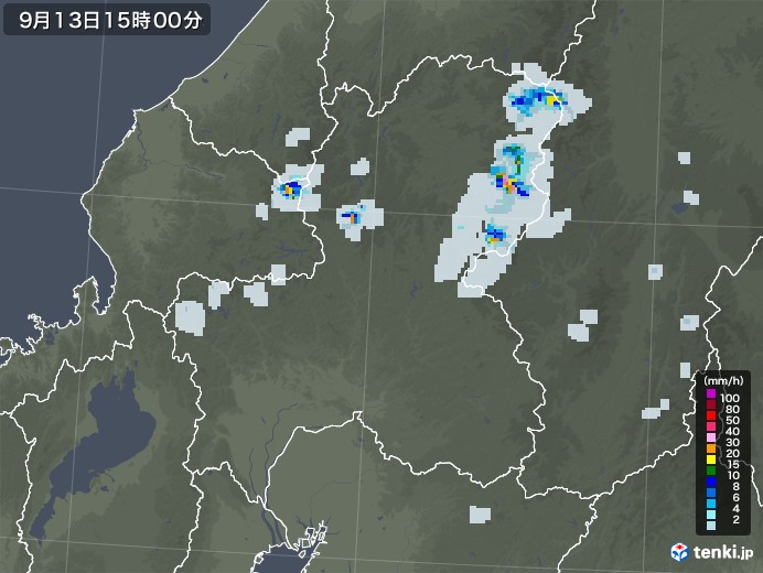 岐阜県の雨雲レーダー(2022年09月13日)