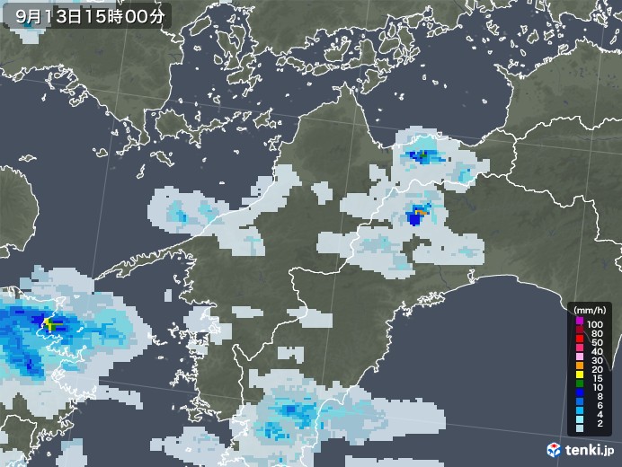 愛媛県の雨雲レーダー(2022年09月13日)