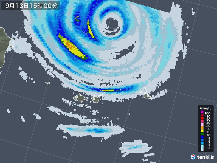 宮古・石垣・与那国(沖縄県)の雨雲レーダー(2022年09月13日)