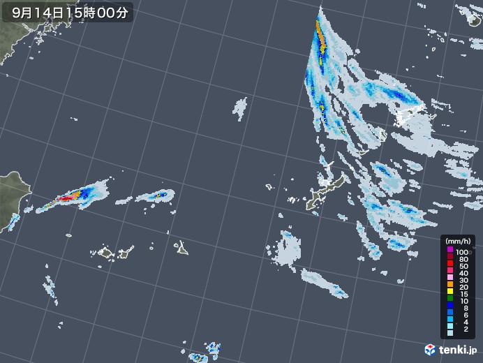 沖縄地方の雨雲レーダー(2022年09月14日)