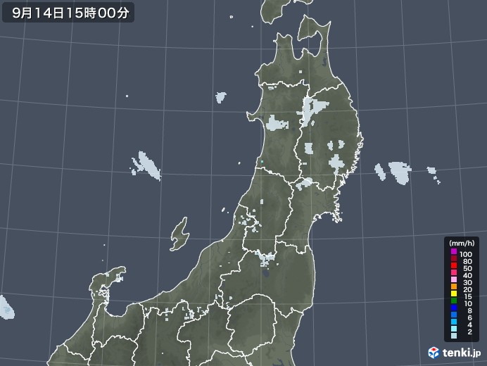 東北地方の雨雲レーダー(2022年09月14日)