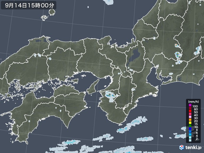 近畿地方の雨雲レーダー(2022年09月14日)
