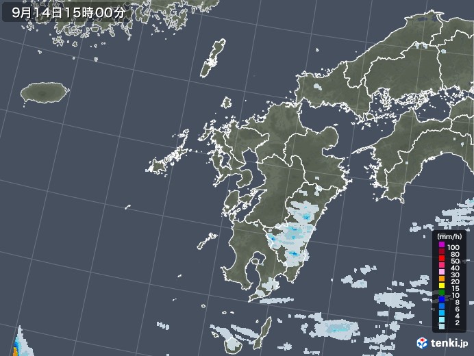 九州地方の雨雲レーダー(2022年09月14日)