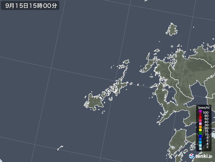 五島列島(長崎県)の雨雲レーダー(2022年09月15日)