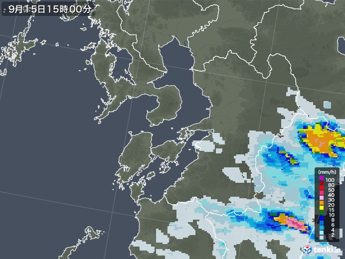 熊本県の雨雲レーダー(2022年09月15日)
