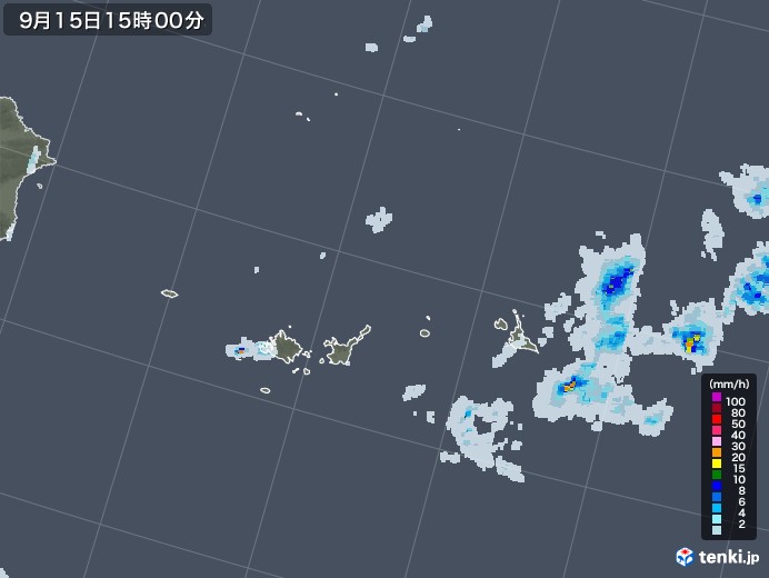 宮古・石垣・与那国(沖縄県)の雨雲レーダー(2022年09月15日)