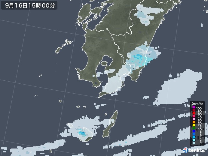 鹿児島県の雨雲レーダー(2022年09月16日)