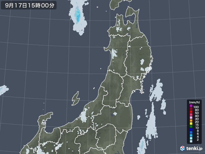 東北地方の雨雲レーダー(2022年09月17日)