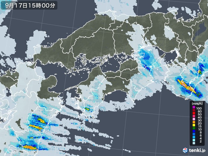 四国地方の雨雲レーダー(2022年09月17日)