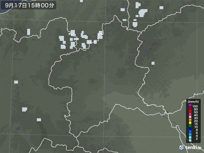 群馬県の雨雲レーダー(2022年09月17日)