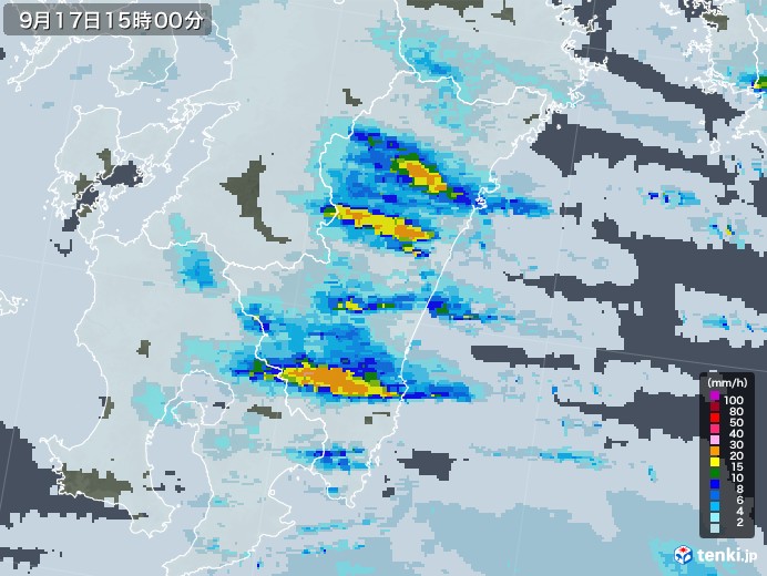 宮崎県の雨雲レーダー(2022年09月17日)