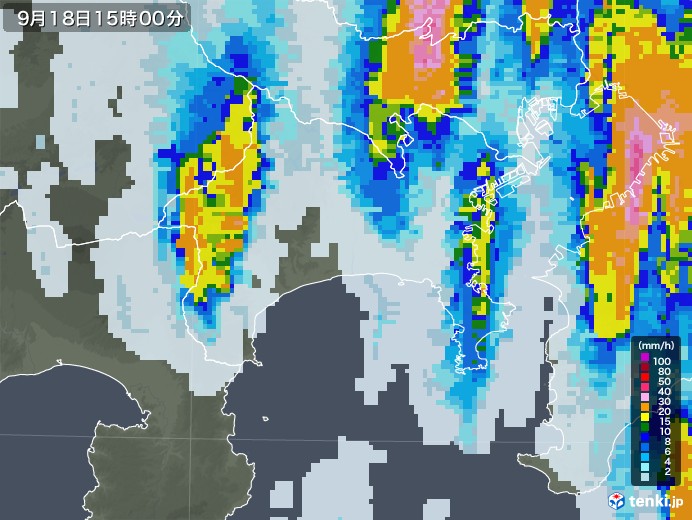 神奈川県の雨雲レーダー(2022年09月18日)