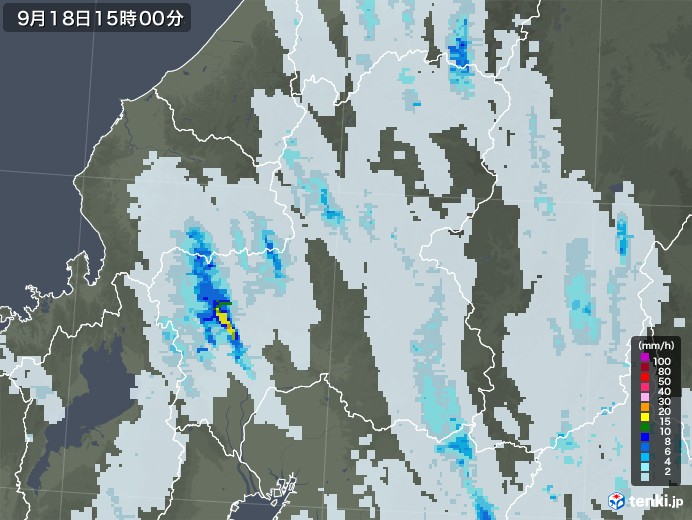 岐阜県の雨雲レーダー(2022年09月18日)