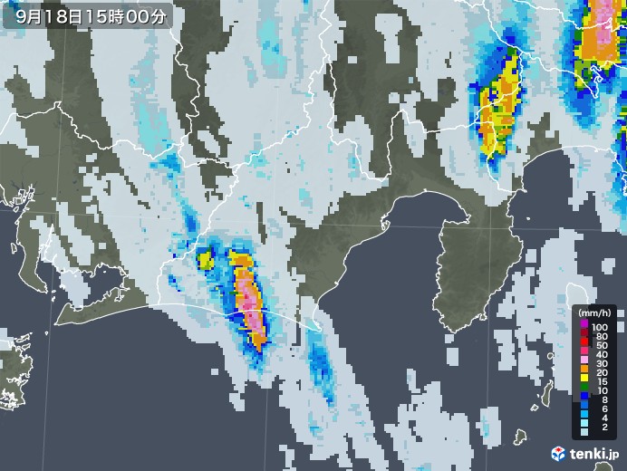 静岡県の雨雲レーダー(2022年09月18日)
