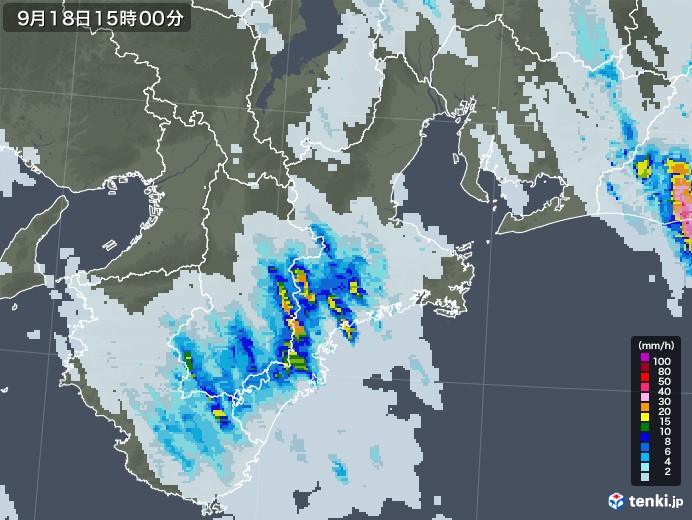 三重県の雨雲レーダー(2022年09月18日)