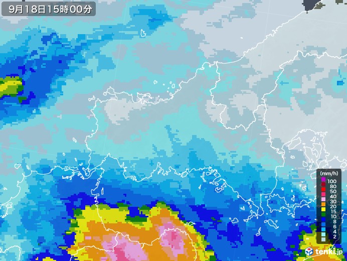 山口県の雨雲レーダー(2022年09月18日)
