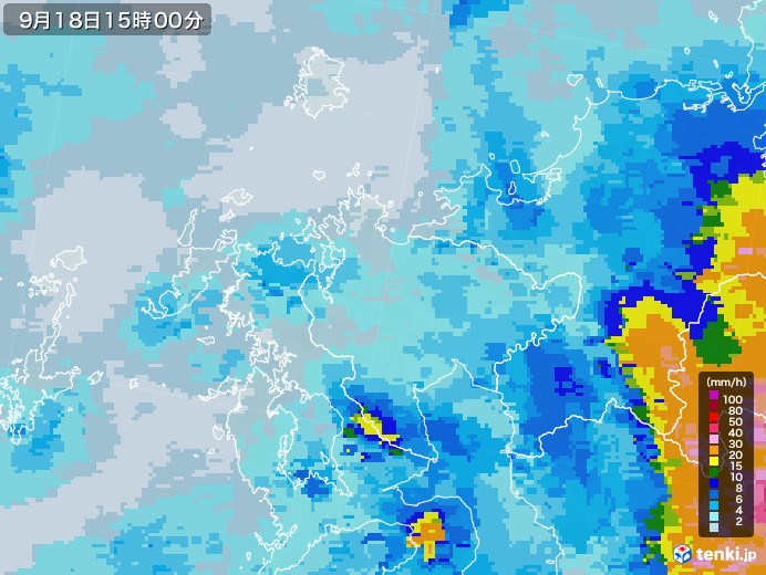 佐賀県の雨雲レーダー(2022年09月18日)