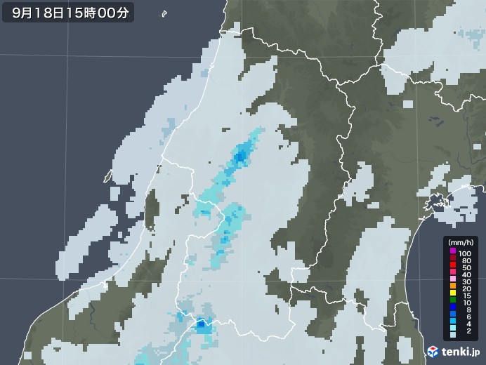 山形県の雨雲レーダー(2022年09月18日)