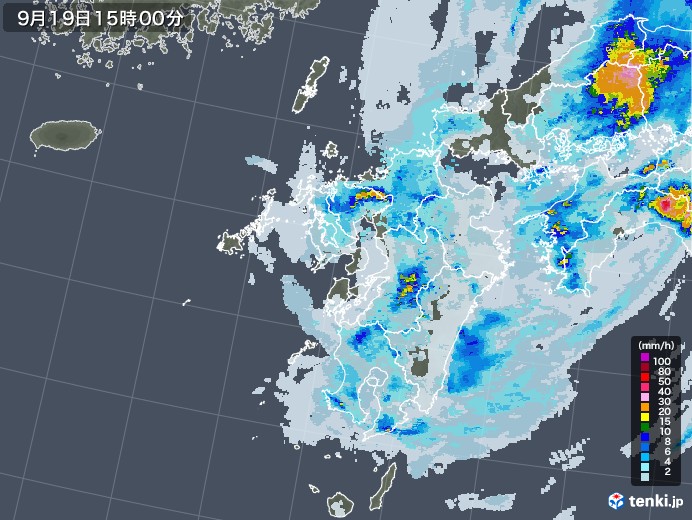 九州地方の雨雲レーダー(2022年09月19日)