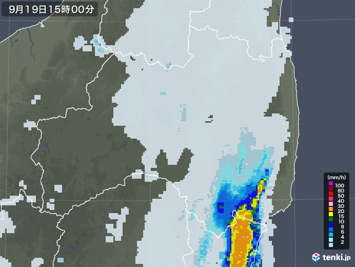 福島県の雨雲レーダー(2022年09月19日)