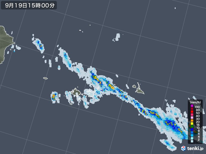 宮古・石垣・与那国(沖縄県)の雨雲レーダー(2022年09月19日)