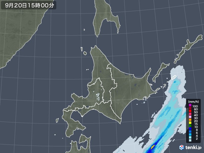 北海道地方の雨雲レーダー(2022年09月20日)