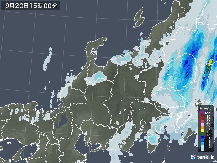 北陸地方の雨雲レーダー(2022年09月20日)