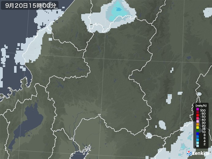 岐阜県の雨雲レーダー(2022年09月20日)