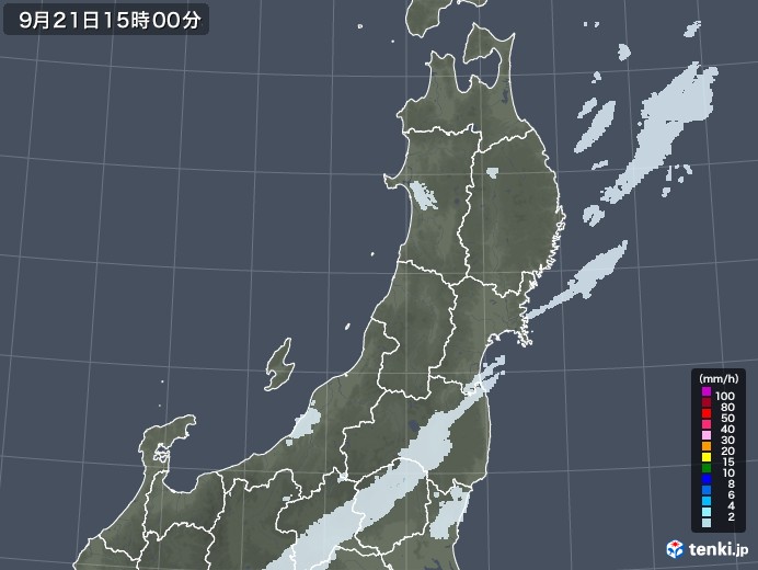 東北地方の雨雲レーダー(2022年09月21日)