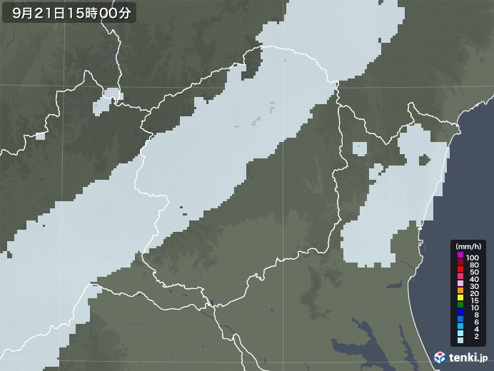 栃木県の雨雲レーダー(2022年09月21日)