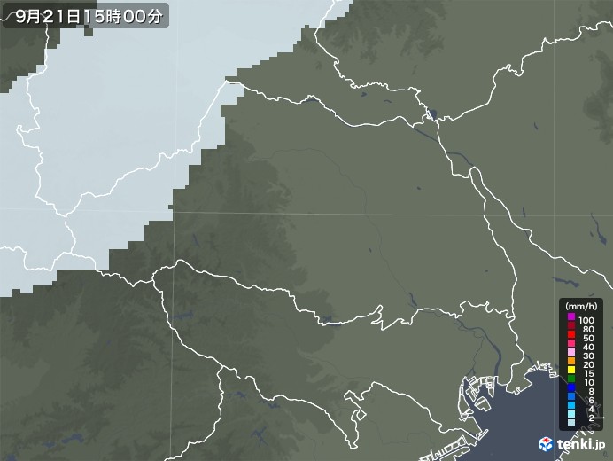 埼玉県の雨雲レーダー(2022年09月21日)