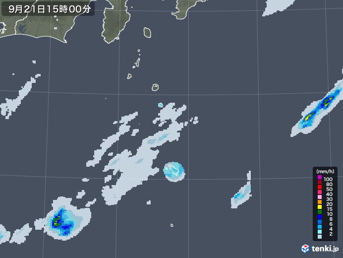 伊豆諸島(東京都)の雨雲レーダー(2022年09月21日)
