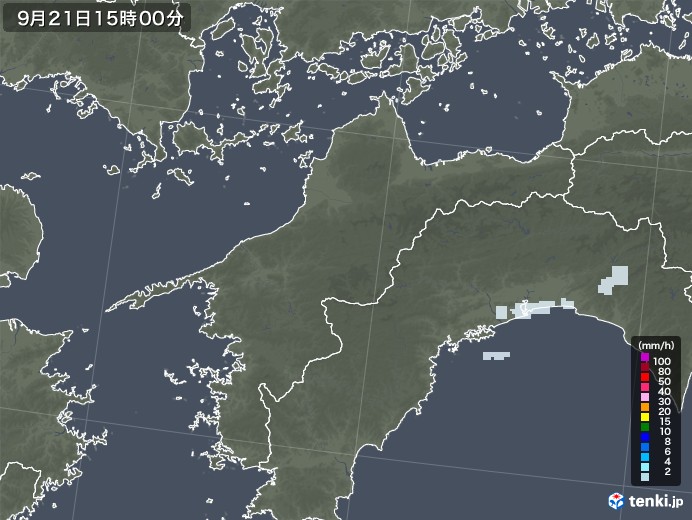 愛媛県の雨雲レーダー(2022年09月21日)