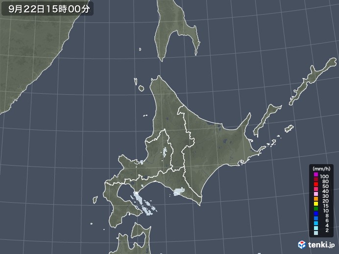 北海道地方の雨雲レーダー(2022年09月22日)