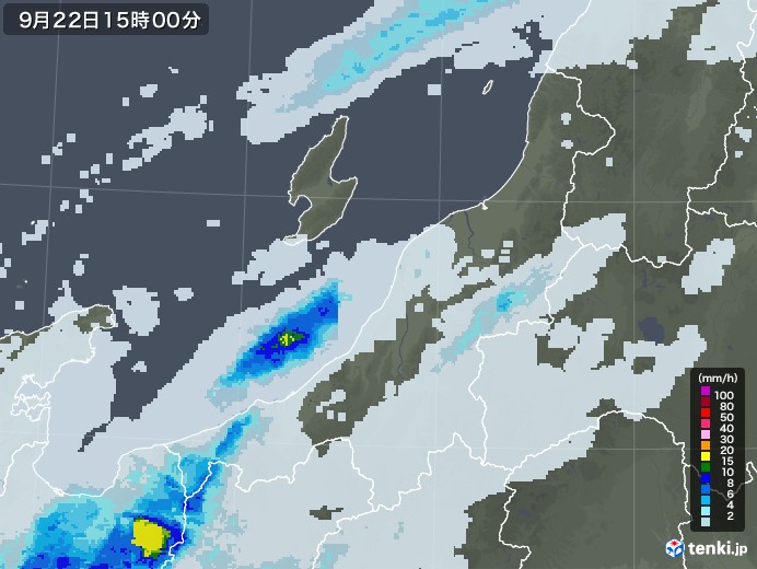 新潟県の雨雲レーダー(2022年09月22日)