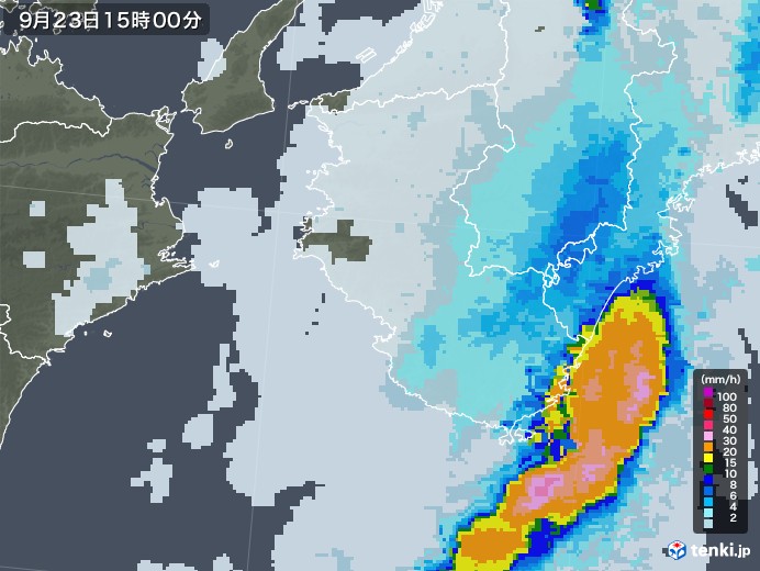 和歌山県の雨雲レーダー(2022年09月23日)