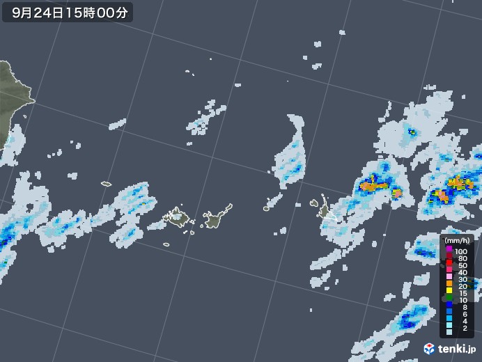宮古・石垣・与那国(沖縄県)の雨雲レーダー(2022年09月24日)
