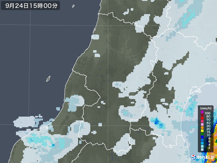 山形県の雨雲レーダー(2022年09月24日)