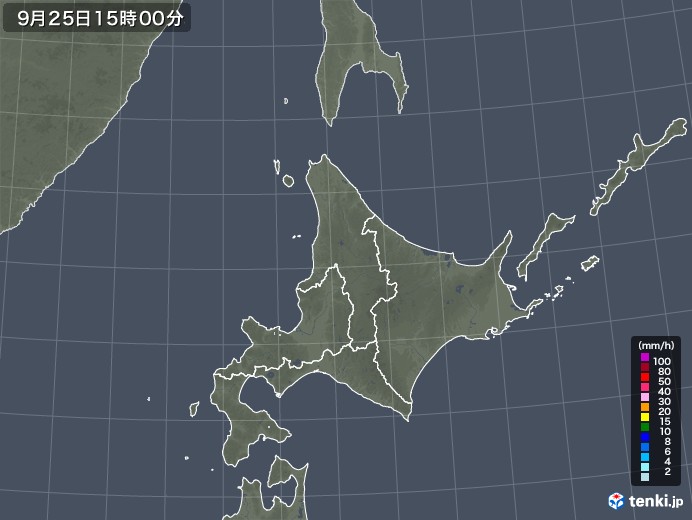 北海道地方の雨雲レーダー(2022年09月25日)