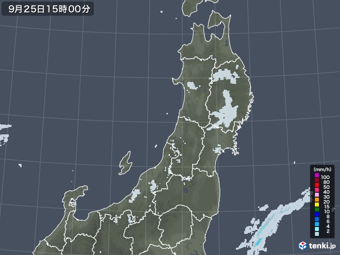 東北地方の雨雲レーダー(2022年09月25日)