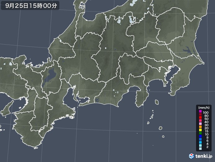 東海地方の雨雲レーダー(2022年09月25日)