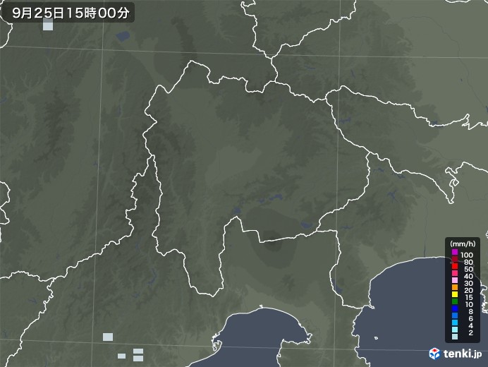山梨県の雨雲レーダー(2022年09月25日)