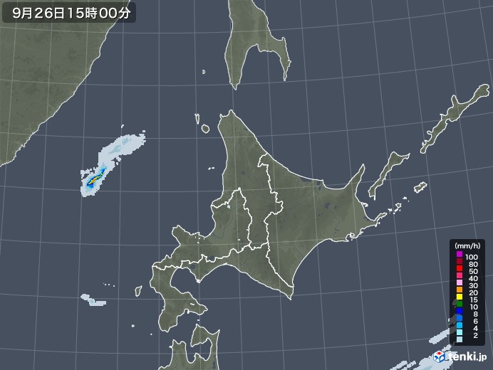 北海道地方の雨雲レーダー(2022年09月26日)