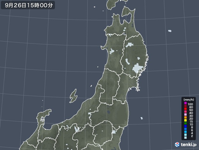 東北地方の雨雲レーダー(2022年09月26日)
