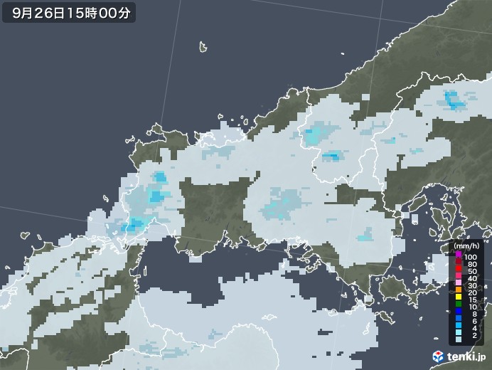 山口県の雨雲レーダー(2022年09月26日)
